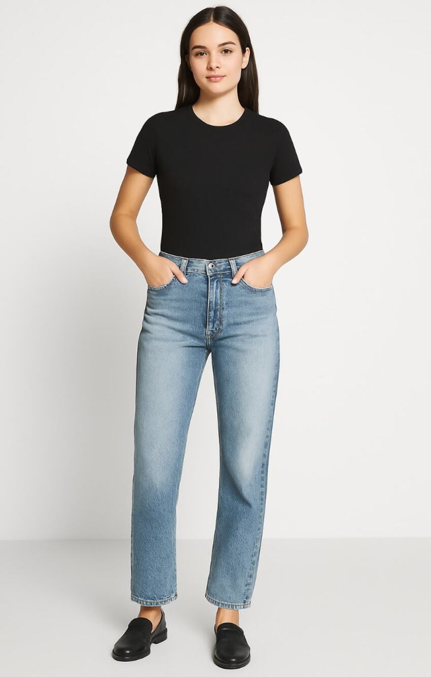 NWT Current/Elliott The Poker Straight Leg Jeans Size 27 Medium Wash